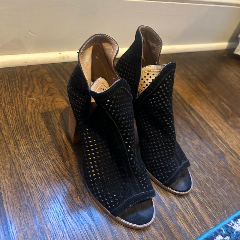 Lucky Brand Black Peep-Toe Heeled Boots
